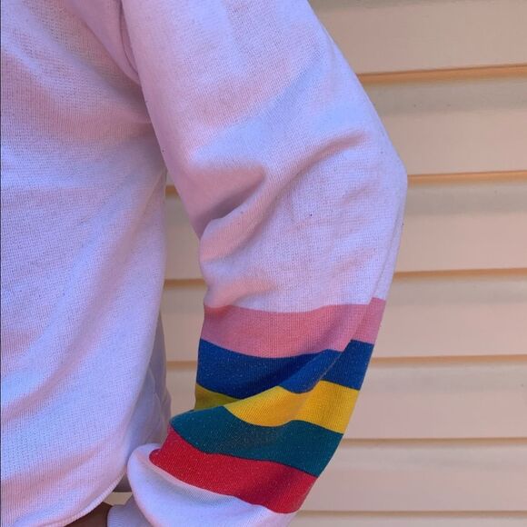 Wildfox white/rainbow decorated hooded zip up sweater, good preowned condition,S - Picture 5 of 16
